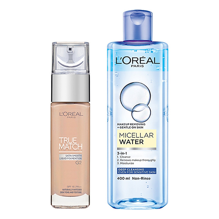 Bộ Đôi Kem Nền True Match Và Nước Tẩy Trang Micellar Sạch Sâu 3 In 1 L'Oreal Paris