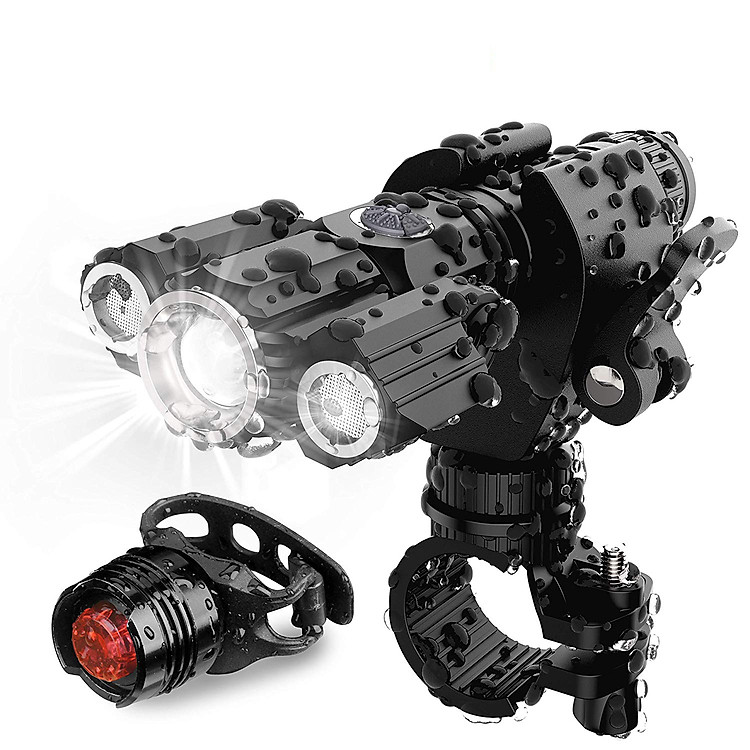 Combo Đèn pin xe đạp 3 bóng chống nước cao cấp (Xoay 360 độ) + đèn hậu xe đạp