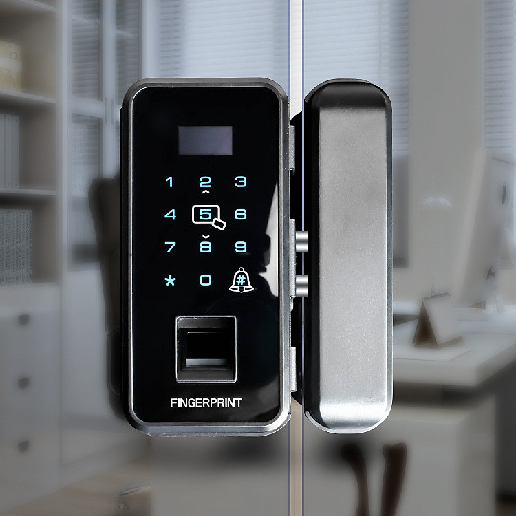 Khóa Cửa Kính Cường Lực Vân Tay, Mã Số, Thẻ Từ, Điều Khiển Từ Xa, Lắp Đặt Không Cần Khoan Kính