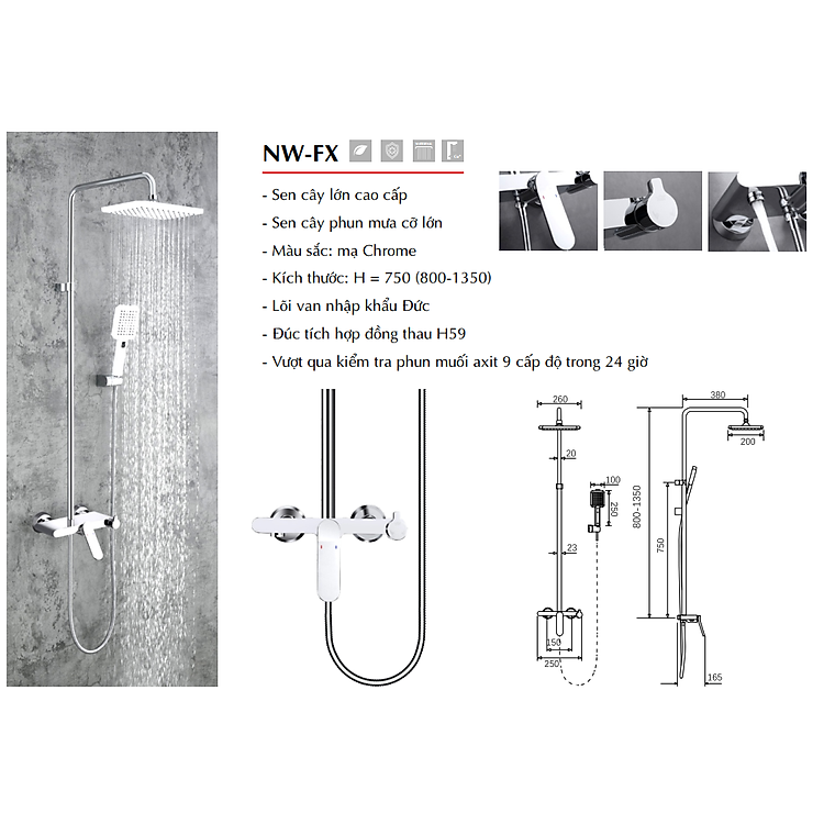 BỘ SEN TẮM ĐỒNG THAU NÓNG LẠNH EUROVINTO CAO CẤP MÃ NW-FX