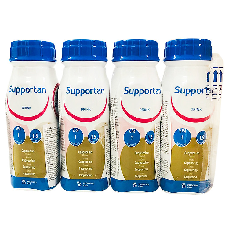 Sữa Supportan Drink Cappuccino 200ml cho Bệnh Nhân Ung Thư, Tiểu Đường Lốc 4 chai