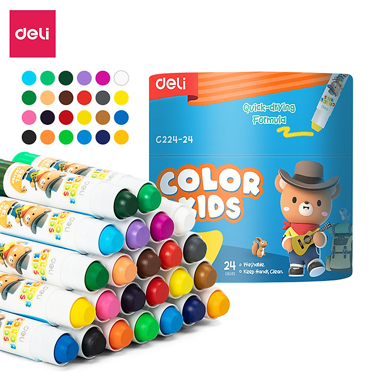 Bút Sáp Màu Dầu Lụa Gấu Con Deli (24 màu)
