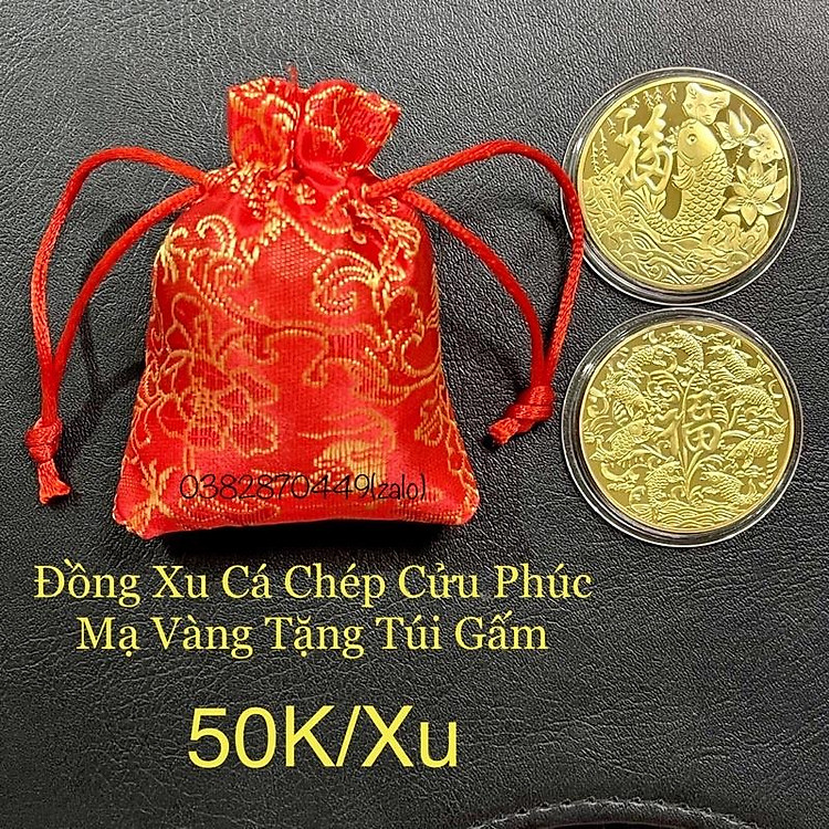 Đồng Xu Cá Chép Tài Lộc Mạ Vàng Phong Thuỷ May Mắn