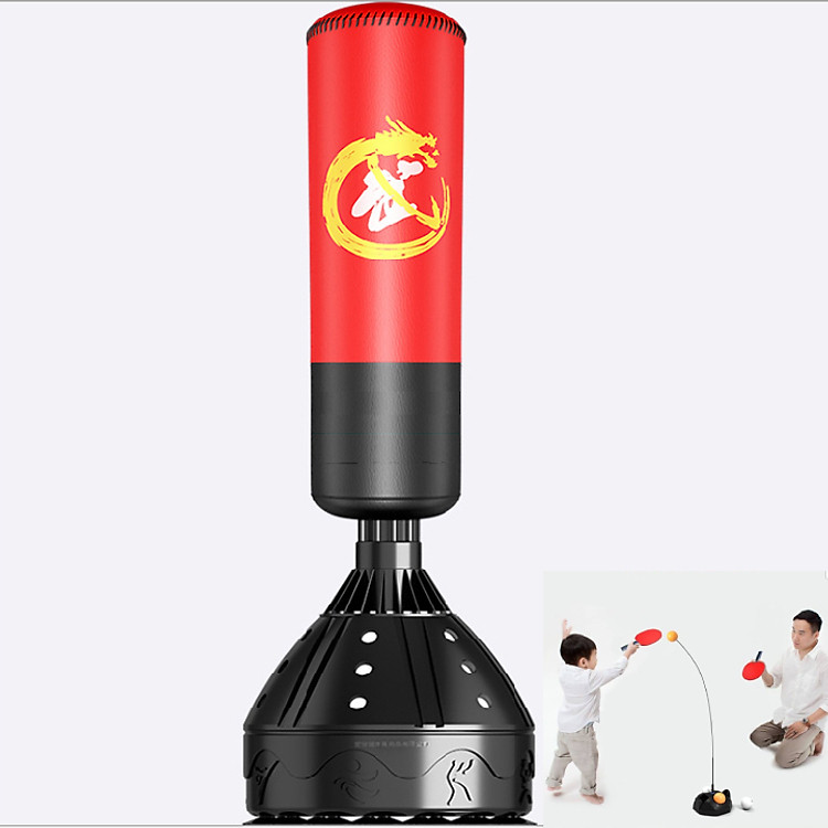 Combo Bao trụ đấm bốc kickboxing, mma tự đứng cao cấp + Bóng bàn phản xạ loại cao cấp thế hệ 4.0 tặng 10 bóng dự phòng - Thiết bị tập đấm bốc và phản xạ dành cho mọi người mọi nhà