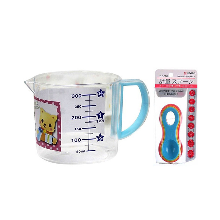 Combo Set 4 Thìa Đong Gia Vị Màu Sắc + Ca Đong Chia Vạch Hình Thú (300ml) - Nội Địa Nhật Bản