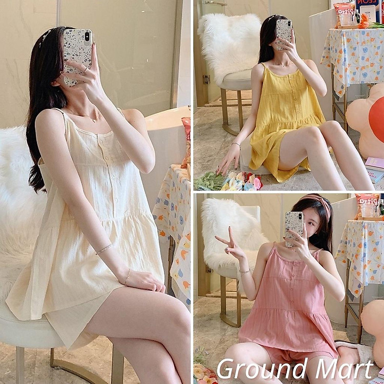 Bộ đồ ngủ dành cho nữ áo 2 dây quần đùi mặc nhà vải cotton (cotton đũi) mềm nhẹ, thoáng mát, nhiều màu size từ 40-75 kg phong cách năng động dễ thương