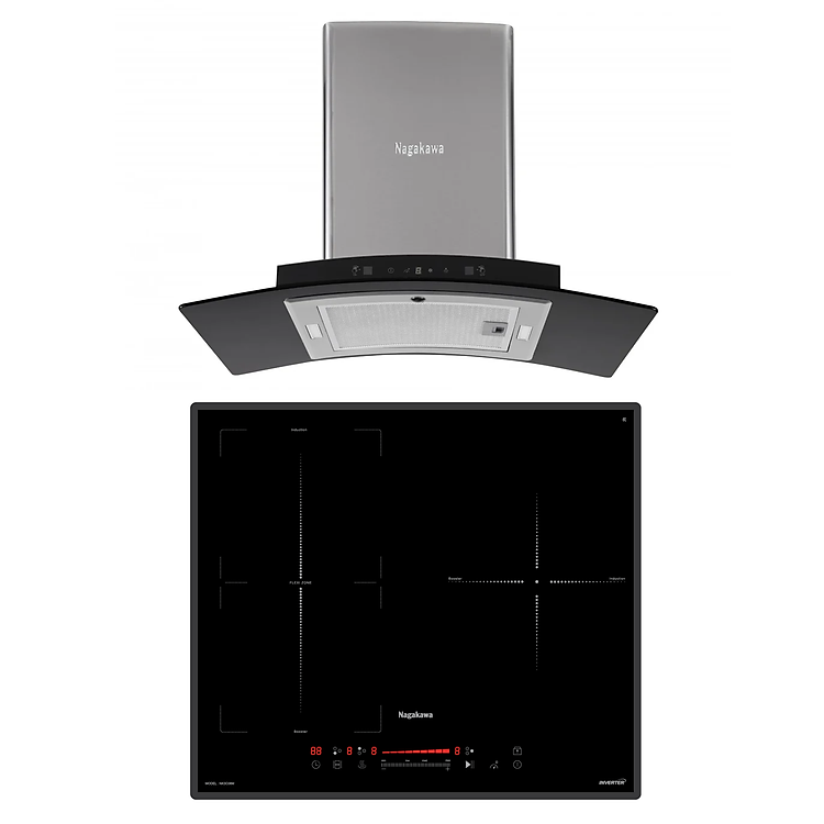 Combo Bếp 3 Lò Điện Từ Nagakawa UltraSlim NK3C06M Và Máy Hút Mùi Nagakawa NKCH08M70 Tích hợp công nghệ NaSYNC - Tự động đồng bộ điều khiển giữa bếp điện từ và hút mùi Điều khiển chuyển động Leap Motion và Touch Control bằng cách vẫy tay - Hàng Chính Hãng