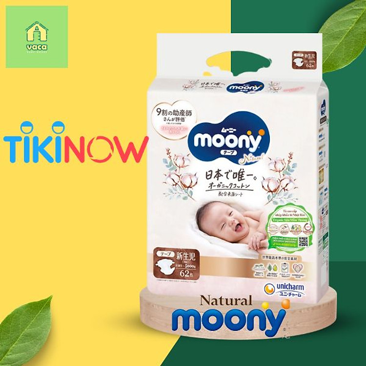 (GIAO NHANH) Tã/bỉm dán sơ sinh Moony cao cấp Natural đủ size dán NB62/S58/M46/L38 Vaca Baby House