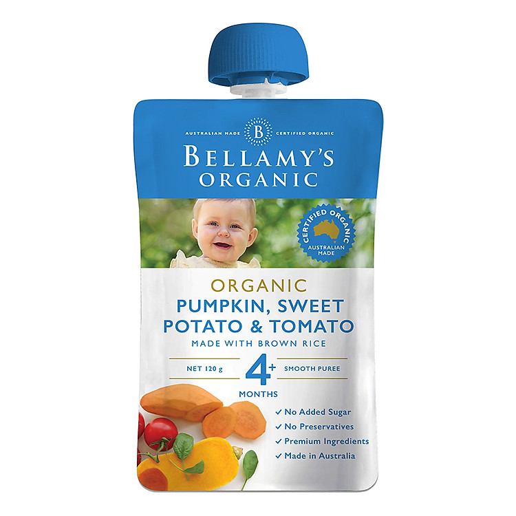 Hỗn Hợp Bí Đỏ, Khoai Lang, Cà Chua Hữu Cơ Xay Nhuyễn Bellamy's Organic