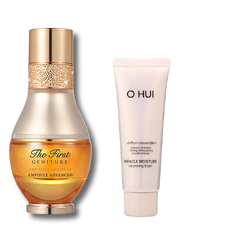 Combo Tinh Chất Vàng 24k Chống Lão Hoá OHUI The First Ampoule Advanced 20ml và sữa rửa mặt OH Miracle foam 40ml