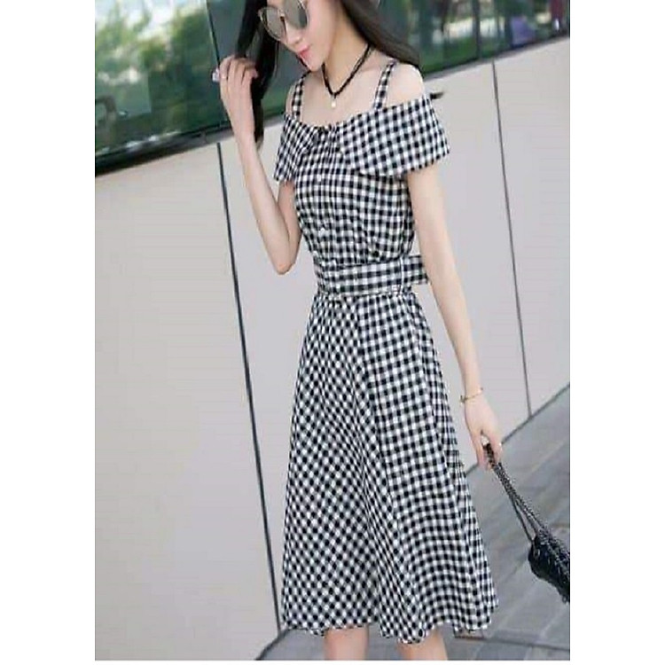 Đầm sọc caro trắng đen (size M,L, XL, XXL)