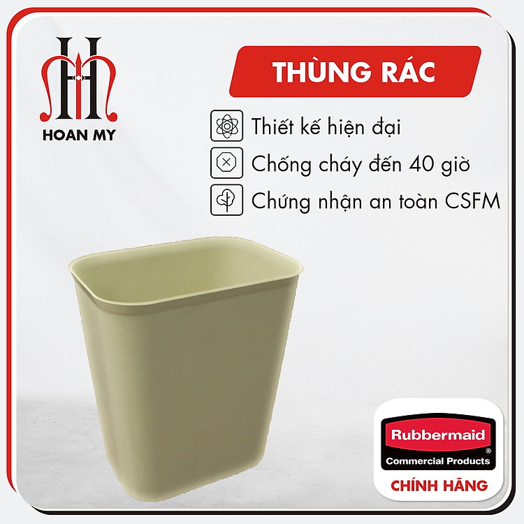 Thùng Rác Văn Phòng Chống Cháy Cao Cấp - Xuất Xứ Rubbermaid, Nhập Khẩu Chính Hãng Mỹ