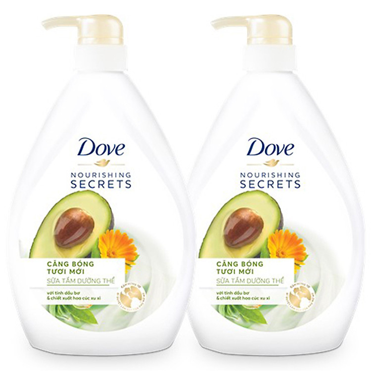 Combo Sữa tắm dưỡng thể từ thiên nhiên Dove Căng bóng tươi mới với chiết xuất bơ và hoa cúc Calendula 530g x 2