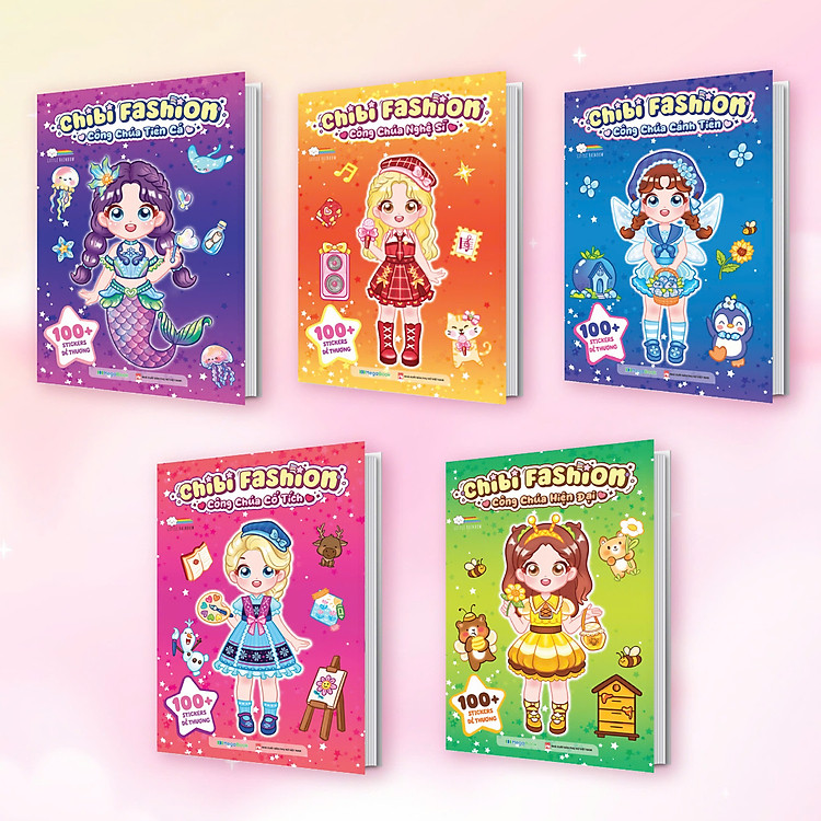 Combo 5 Cuốn Chibi Fashion (500+ stickers dễ thương) - Sách bóc dán sticker cho bé gái