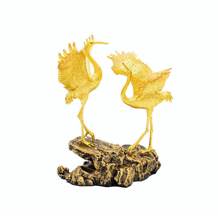 Quà tân gia cao cấp: Tượng Đôi Hạc Phúc Lộc mạ- vàng 24K