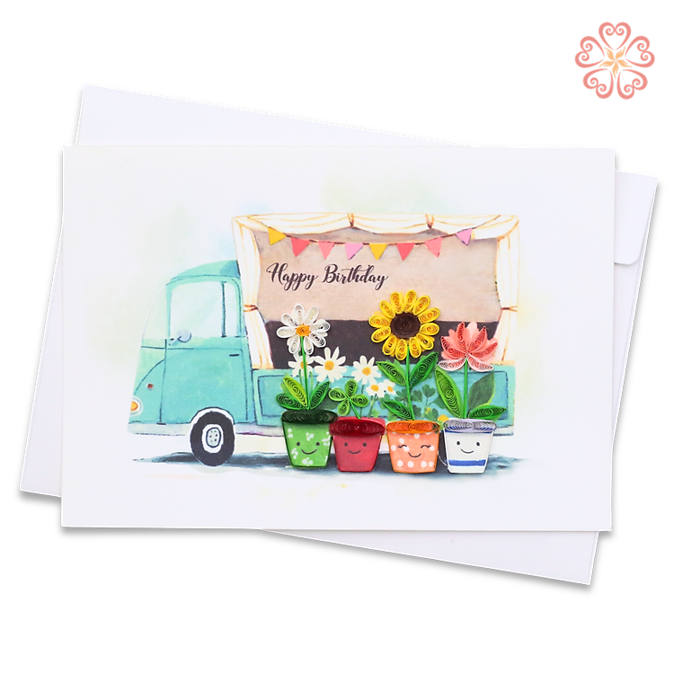 Thiệp Giấy Xoắn Nghệ Thuật - Thiệp Chúc Mừng Sinh Nhật Xe Bán Tải Hoa - Happy Birthday Flower Truck Card - Happy Birthday - Việt Net - VN2NN111040E1 - 11.5 x 16.5