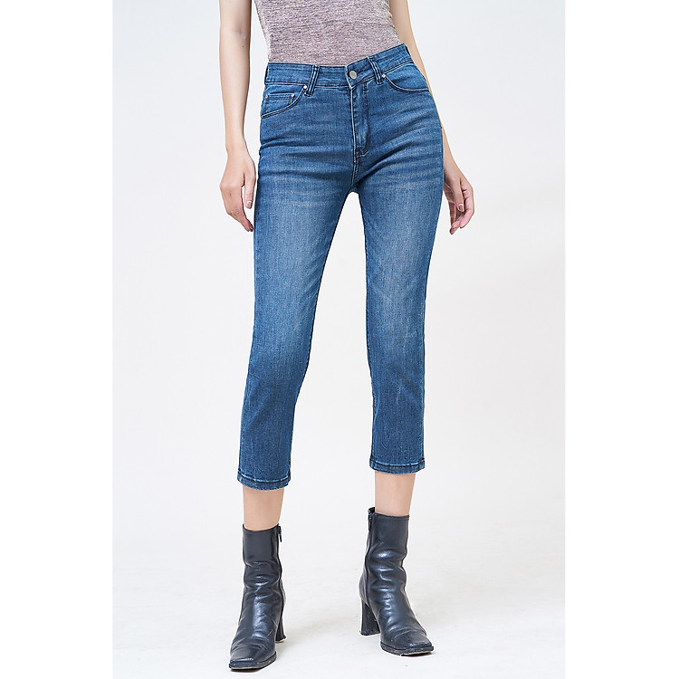 Quần jean nữ AAA JEANS ống đứng lửng army blue