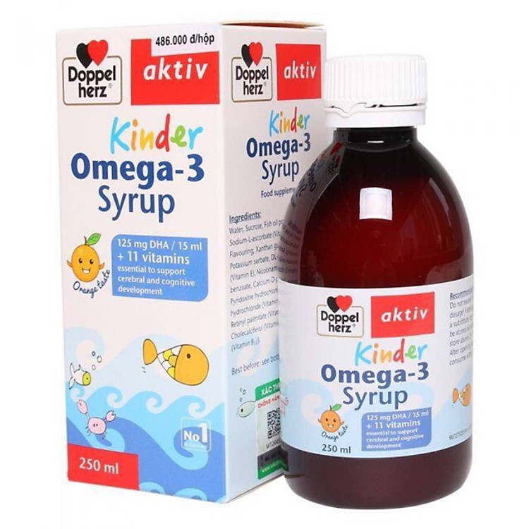 Siro Omega 3 (DHA) Doppelherz Kinder Omega 3 Syrup không tanh vị cá nhập khẩu Đức có tem chính hãng cho bé