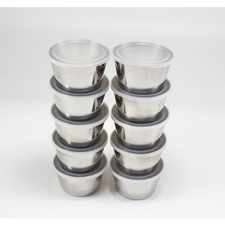 Combo 10 Khuôn Làm Bánh Flan Rau Câu Cupcake Inox 304 ( 7cm ) Nắp Nhựa Khít ( Tặng 20 Khuôn Rau Câu Không Nắp )