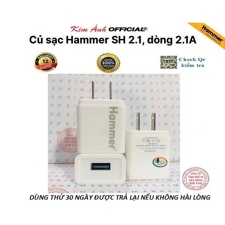 Củ sạc Ham merr dòng điện chuẩn 1.8A cổng USB, Check Qr kiểm tra hàng chính hãng bảo hành 12 tháng