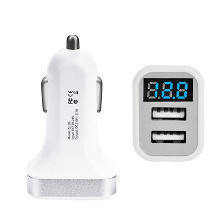 Tẩu sạc tốc độ cao trên ô tô, xe hơi tích hợp màn hình LCD hiển thị thông tin điện áp của xe, Hỗ trợ 2 cổng USB DC 5V-3.1A nhãn hiệu Hoco Z3