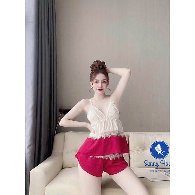 Bộ Đồ Ngủ Hai Dây Quần Đùi Viền Ren Mặc Thoải Mái Ở Nhà