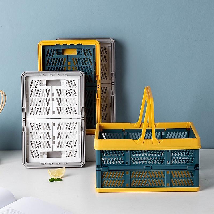 Giỏ Nhựa Đựng Đồ Đa Năng Gấp Gọn Tiện Dụng, Giỏ Nhựa Có Quai Xách Chịu Lực Tốt