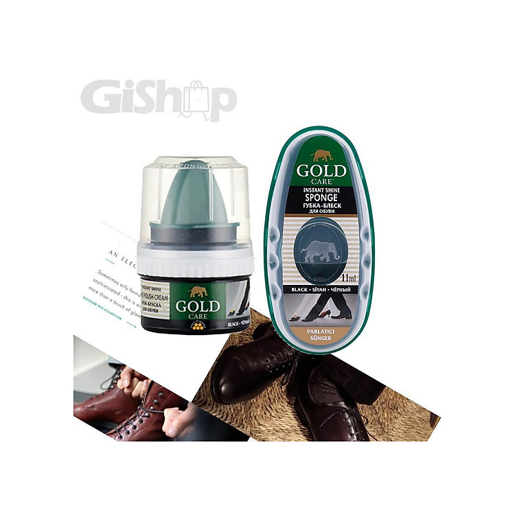 Combo chăm sóc giày, da gồm kem đánh giày GoldCare GC1000 và xi mút đánh bóng giày GoldCare GC4002