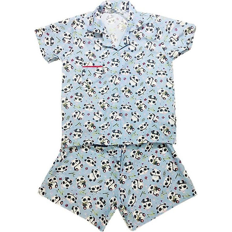 Bộ Ngắn Mặc Nhà Pijama Thái (Free Size) Vải Kate Họa Tiết Gấu Trúc Pijama1807 - Xanh Dương