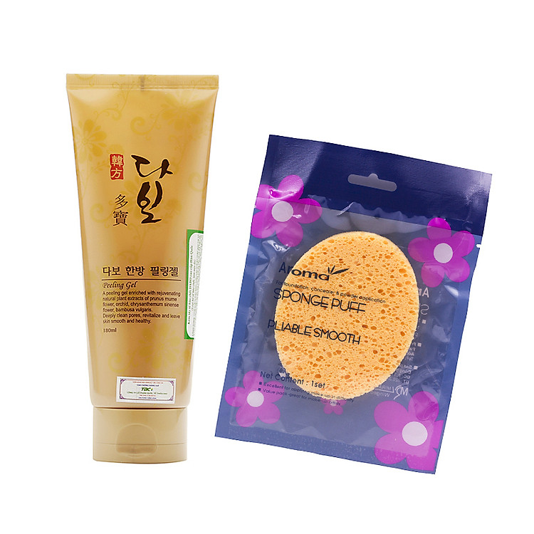 Combo Tẩy tế bào chết cao cấp cho mọi loại da Dabo Hàn Quốc Peeling Gel tinh chất thảo dược (180ml) + tặng Bông rửa mặt bọt biển an toàn cho da Hàn Quốc Mira Aroma – Hàng chính hãng.