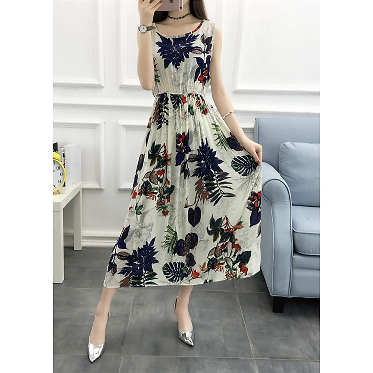 Váy đầm tone cotton maxi dài dạo chơi, đi biển - Mã 37