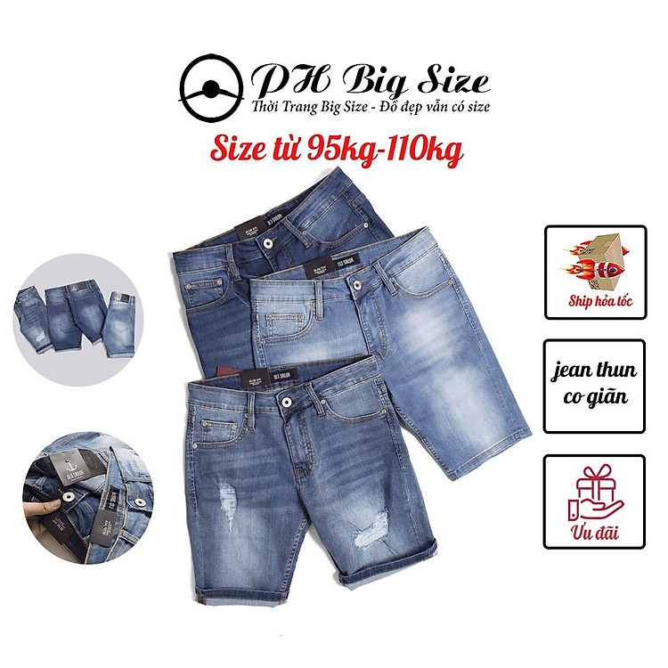 Quần jean ngắn size to cho nam béo | bigsize 95kg - 110kg | PH Big Size | Q166