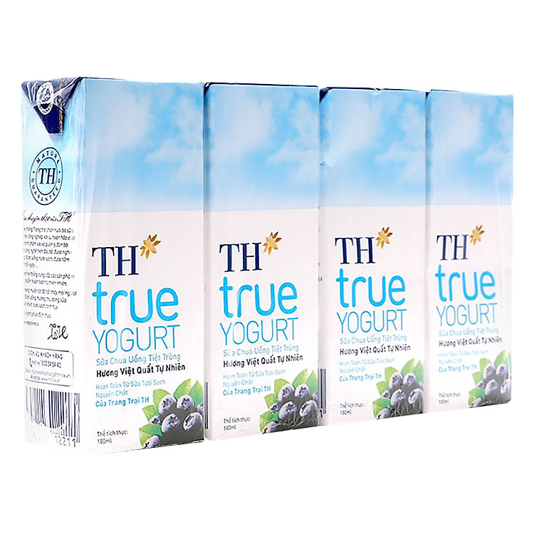 Lốc 4 Hộp Sữa Chua Uống Tiệt Trùng Hương Việt Quất Tự Nhiên TH True Yogurt (180ml)