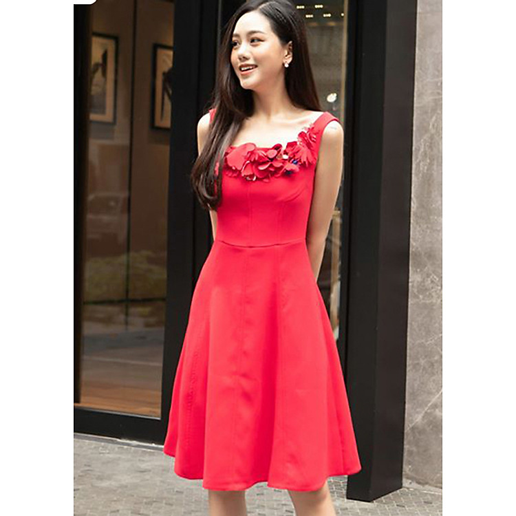 Đầm ELISE FXDS8120976DO hoa laze - Màu đỏ