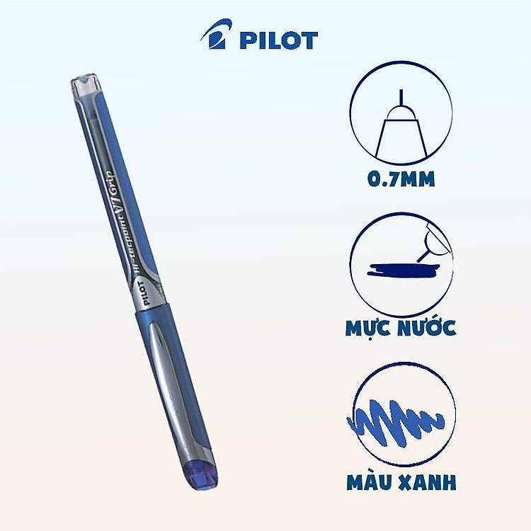 Bút Pilot mực nước Hi-Tech V7 Grip – Xanh
