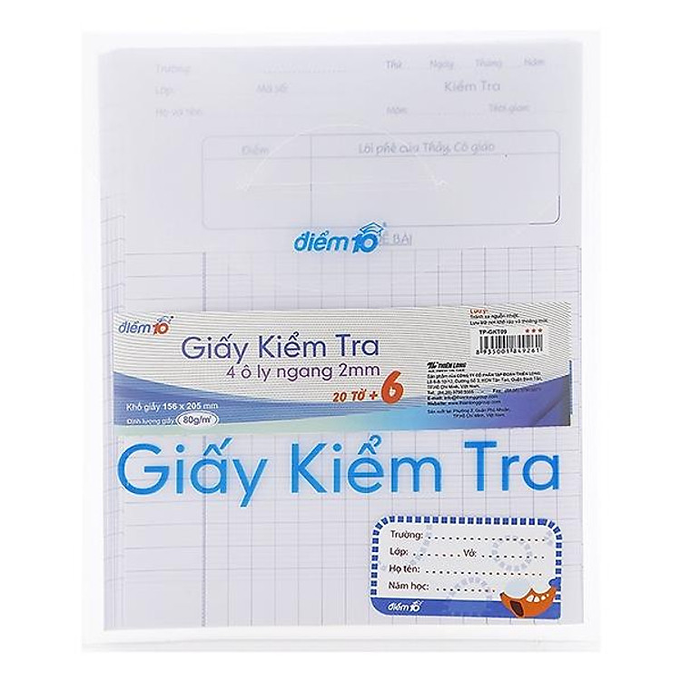 Giấy Kiểm Tra Thiên Long 4 Ô Ly Ngang TP-GKT09