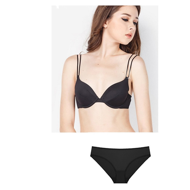 Bộ áo ngực Triumph D181 màu đen, Quần lót thương hiệu Pháp màu đen