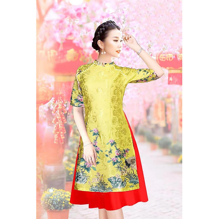 SET ÁO DÀI CÁCH TÂN GẤM HOA ĐÍNH HẠT CAO CẤP - AD1151