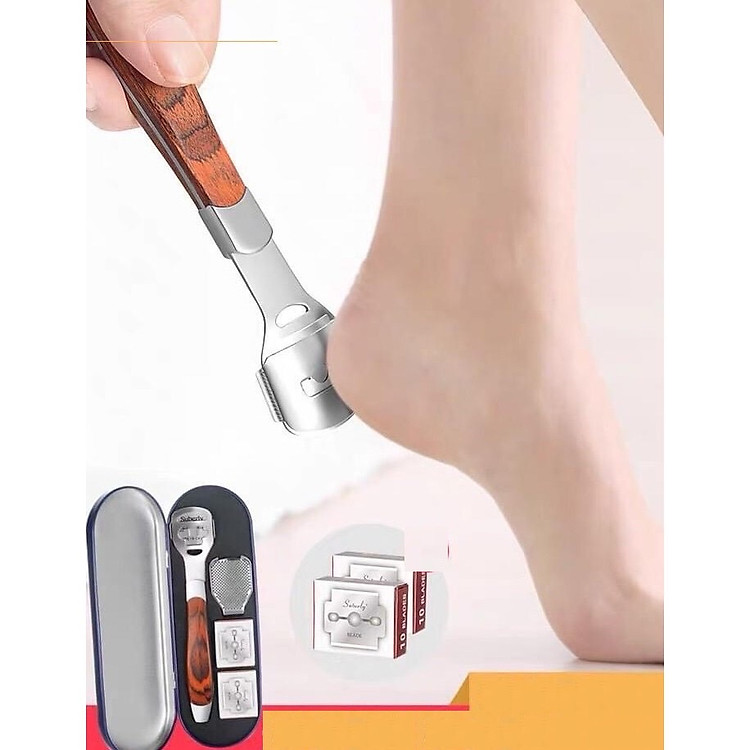 Bộ dụng cụ chà gót chân ,làm sạch da chết kèm lưỡi dao cạo và hộp đựng thiếc xinh xắn