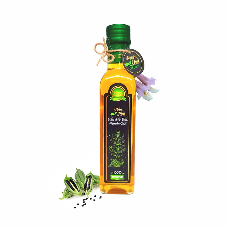 Dầu Mè Đen Nguyên Chất Bảo Tâm (Dầu Mè Nguyên Chất, Dầu Vừng Đen Nguyên Chất) – Sản xuất từ Hạt Mè Đen Thuần Chủng Tự nhiên, Cao cấp - Nấu Canh, Trộn Salad, Cho bé Ăn Dặm - Hàng Chính Hãng – 250 ml