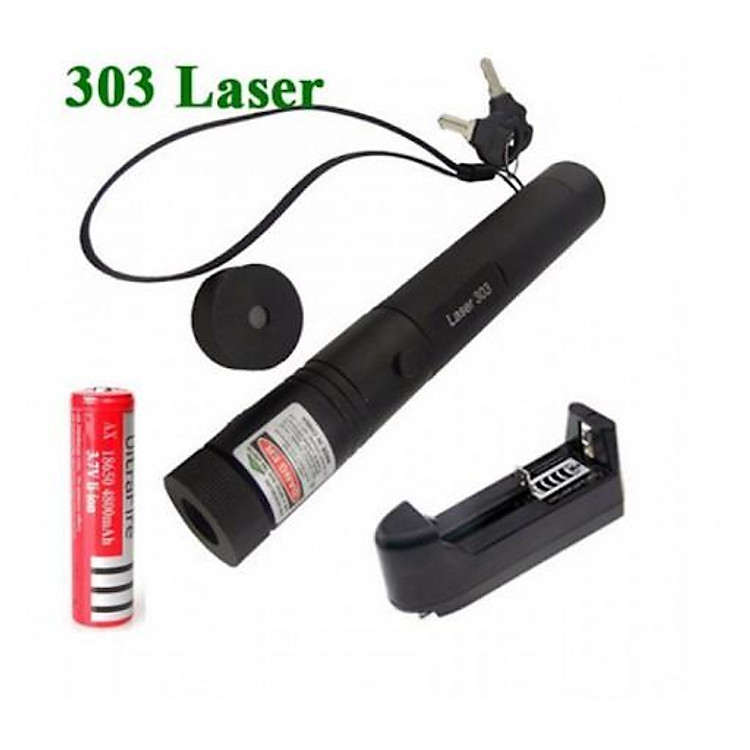 Đèn Laser Siêu Mạnh - Đèn Laze 303 Tia Sáng Xanh + Tặng Kèm Pin, Sạc.
