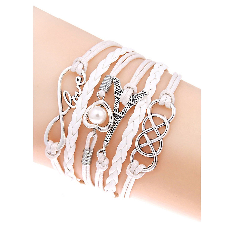 Set 6 vòng tay nữ kí tự vô cực trái tim & tháp Eiffel