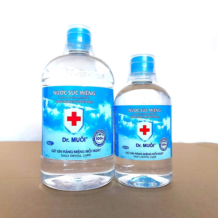 Combo Nước súc miệng Dr. Muối truyền thống (1 chai 1000ml + 1 chai 500ml)-Ngừa viêm họng, sâu răng, loại vi khuẩn, trắng răng, hết hôi miệng