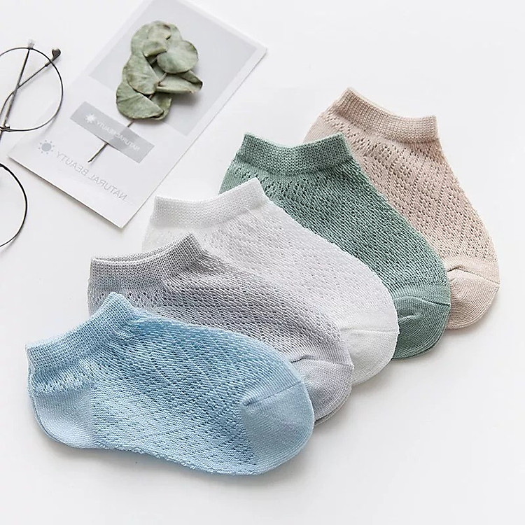Set 5 đôi tất lưới trẻ em, tất nằm điều hoà 0 - 4 tuổi - Tặng đũa tập ăn cho bé