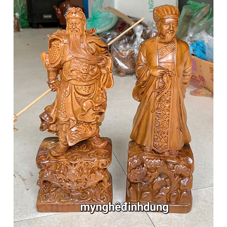 Cặp Tượng Văn Võ Song Toàn Khổng Minh Gia Cát Lượng và Quan Công (30x11x9cm)