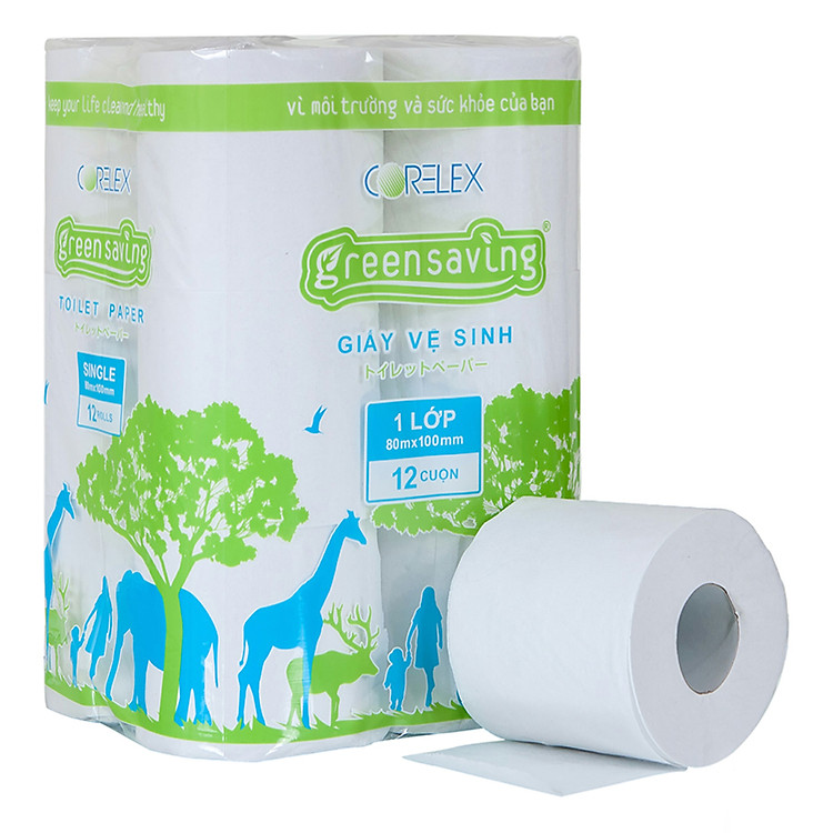 Giấy Vệ Sinh Greensaving (12 Cuộn 80m x 1 Lớp)