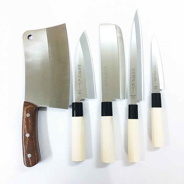 Combo 5 Dao Bếp Nhật Bản Dao Chặt Lớn, Thái, Làm Cá, Cắt Gọt Thực Phẩm Lưỡi Thép Không Gỉ Sắc Bén Dao-SK1345