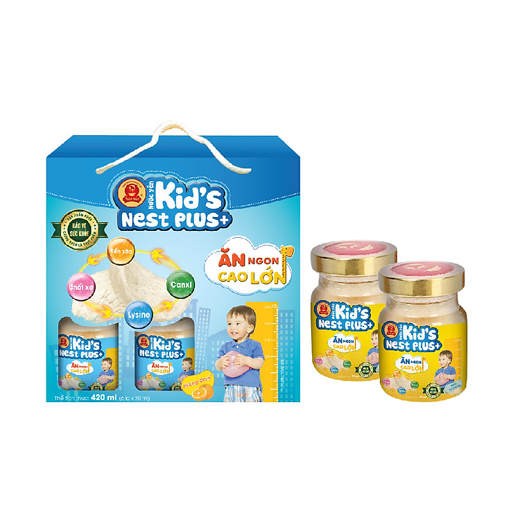 Lốc Nước Yến Kid’s Nest Plus+ Hương Cam (6 lọ x 70ml) tặng 2 Lọ Nước Yến KNP