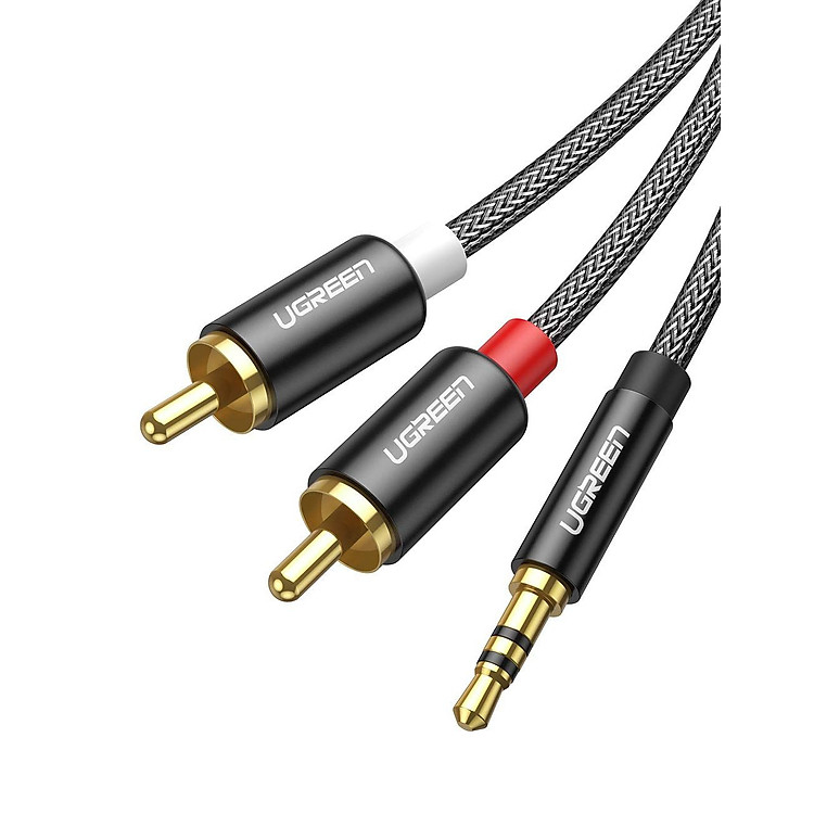 Cáp 3.5mm ra 2RCA hoa sen âm thanh Stereo bọc nhôm chống nhiễu màu đen 3M Ugreen 116AT60242AV Hàng chính hãng