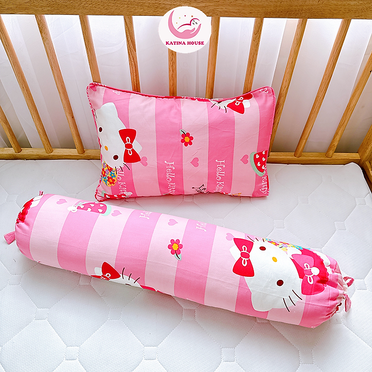Bộ gối nằm và gối ôm cho bé Katina House, gòn lông vũ, vải Cotton Satin Hàn Quốc mềm mát
